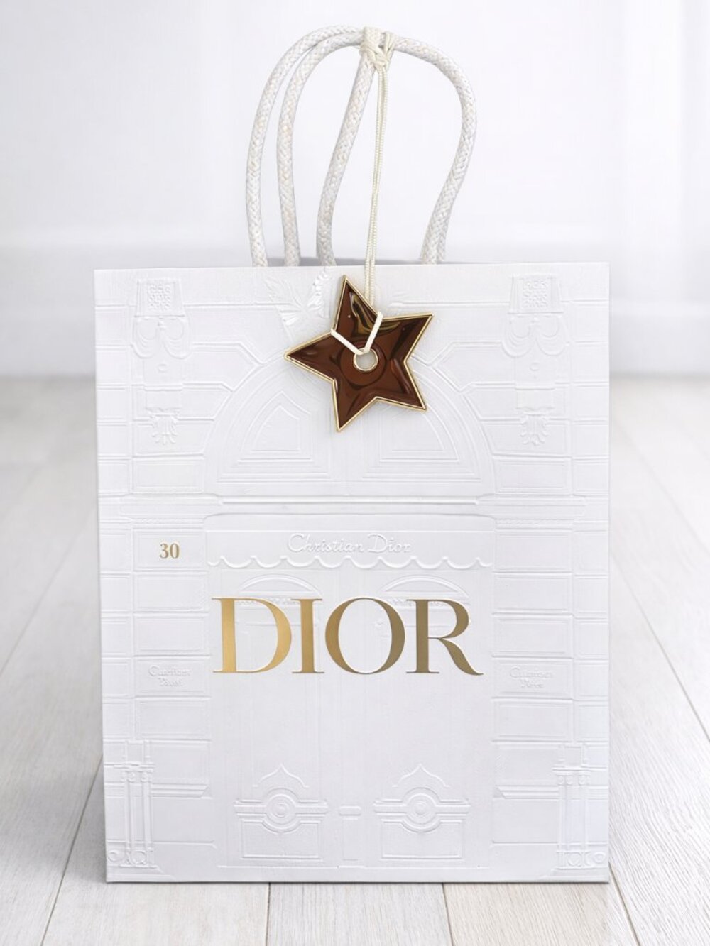 Dior White Embossed Gift Bag with Gold Star Charm